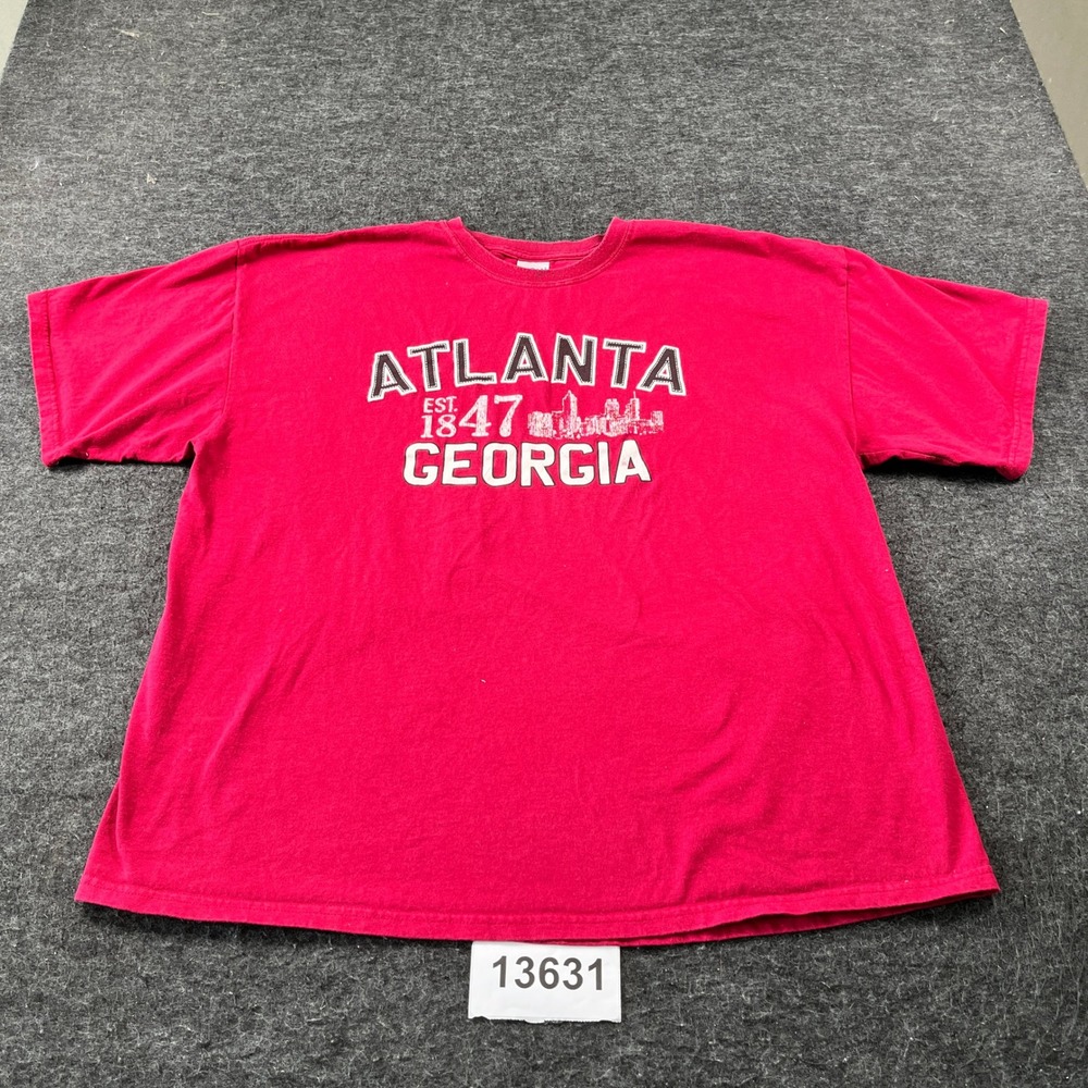 Gildan T-Shirt Men 2XL Red Atlanta Georgia Graphic Cotton Crew Neck Short Sleeve